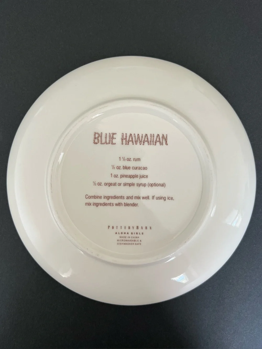 Pottery Barn Set of 2 Aloha Girls Cocktail Recipe Plates 8